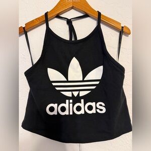 Adidas Women's Black Crop Top with White Logo